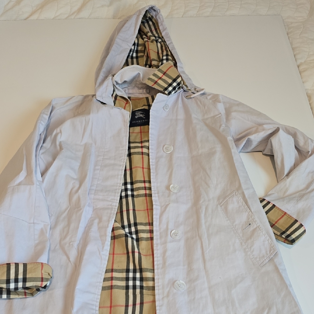 Burberry Light Gray Trench Coat with Plaid Lining